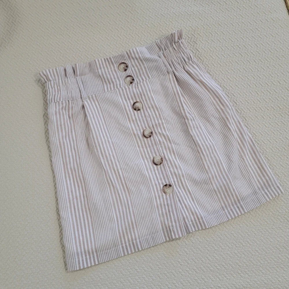 Favlux Stripes Cotton blend Paper bag Waist Skirt Size Large Button Front